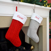 Luxury Personalised Embroidered Knitted Christmas Stockings in Red or Silver